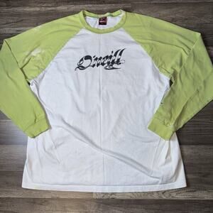 Y2K O’Neill Long Sleeve Raglan Shirt Men’s 2XL Green White Distressed Surf Tee